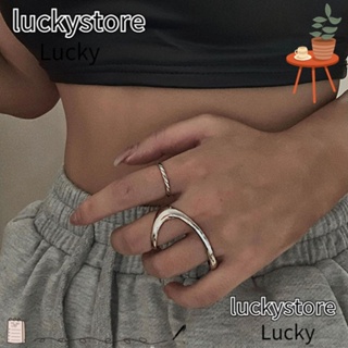 Lucky แหวนนิ้วชี้ แบบเปิด ทรงเรขาคณิต สไตล์ฮิปฮอป สร้างสรรค์ สีทอง สีเงิน 2 ชิ้น