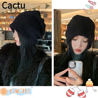 Cactu หมวกขนมิงค์ อบอุ่น สีพื้น แบบสวมหัว กลางแจ้ง หนา ป้องกันหู กันลม นุ่ม เย็น หมวกผู้หญิง