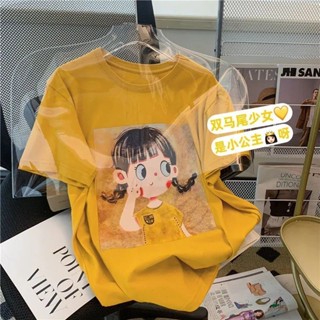 พร้อมส่ง ขายดี เสื้อยืดแขนสั้นลําลอง ผ้าฝ้าย 100% พิมพ์ลายการ์ตูน สไตล์เกาหลี ญี่ปุ่น ขนาดใหญ่ แฟชั่นฤดูร้อน สําหรับเด็กผู้หญิง