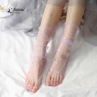 Fuzou ถุงเท้าตาข่าย ลายดาว แวววาว แฟชั่นฤดูร้อน สําหรับผู้หญิง