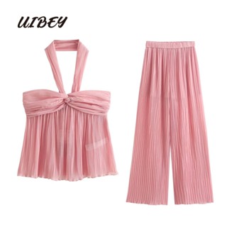 Uibey เสื้อจับจีบ + กางเกงพลีท 9667