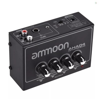 Audioworld ammoon AHA04 เครื่องขยายเสียงหูฟัง 4 ทาง แบบพกพา พร้อมอินพุต เอาท์พุต 1/4 นิ้ว และ 1/8 นิ้ว RCA