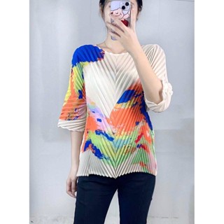 2MUAY รุ่น PP61933 COLLAR PRINTED PLEAT TOP เสื้อผู้หญิง เสื้อพลีทคุณภาพ 4สี FREE SIZE