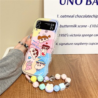 เคสโทรศัพท์มือถือเจลนิ่ม กันกระแทก ลายการ์ตูนชินจัง พร้อมสายคล้องมือ สําหรับ Samsung Galaxy Z Flip 5 4 3