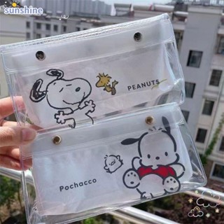 Ssunshine กระเป๋าเครื่องเขียน PVC โปร่งแสง กันน้ํา จุของได้เยอะ ลาย Pochacco Snoopy สําหรับโรงเรียน สํานักงาน