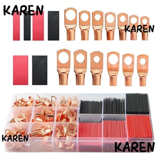 Karen ขั้วต่อแบตเตอรี่ AWG 2 4 6 8 10 12 273 ชิ้น พร้อมหางปลาทองแดง ท่อหดความร้อน 140 ชิ้น และหางปลา 133 ชิ้น