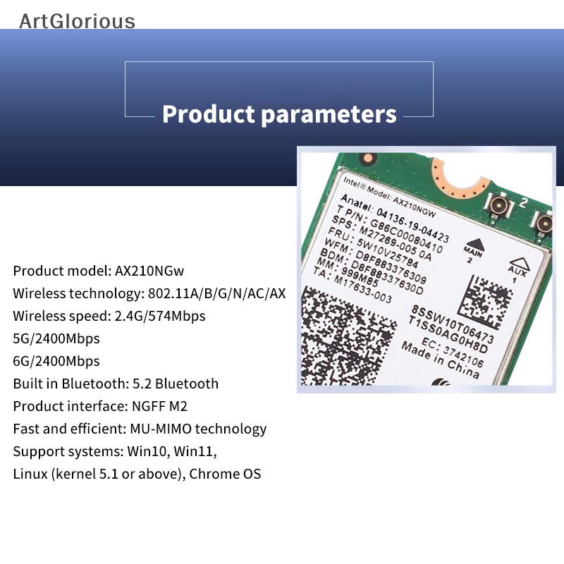อะแดปเตอร์การ์ดไร้สาย WiFi 6E Intel AX210 บลูทูธ 5.2 M.2 AX210NGW 2.4Ghz 5Ghz 6Ghz 5374Mbps 802.11ax AX200 N สําหรับแล็ปท็อป PC