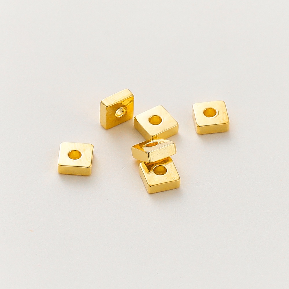 St. kunkka ลูกปัดสี่เหลี่ยม ชุบทองแท้ 18K 2-4 มม. สําหรับทําสร้อยข้อมือ สร้อยคอ 100-30 ชิ้น