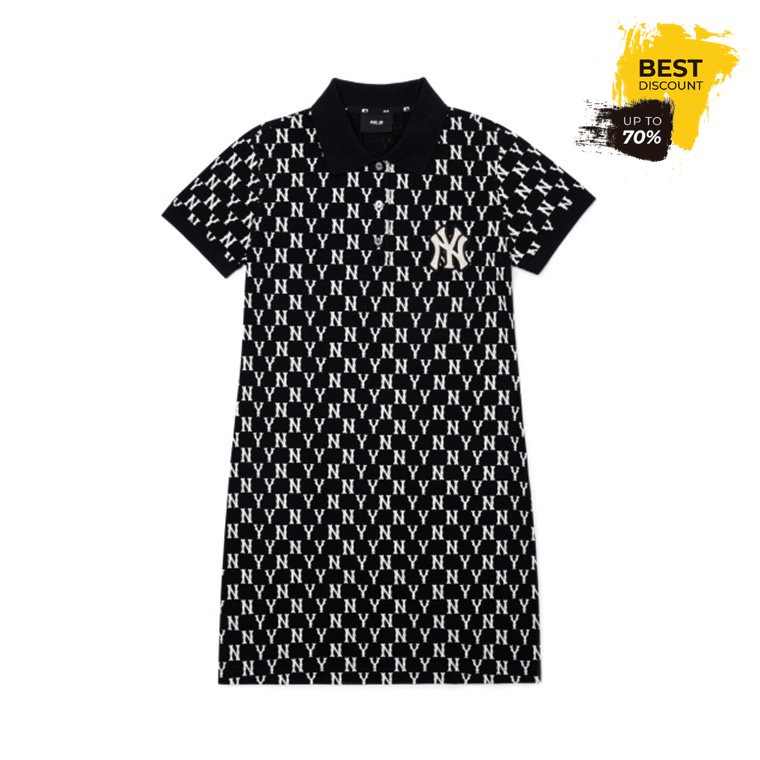 ⚡❀ [พร้อมส่ง] ⚡ ใหม่ ชุดเดรสMLB NY ผ้าฝ้าย แขนสั้น คอปกโปโล ปักลาย