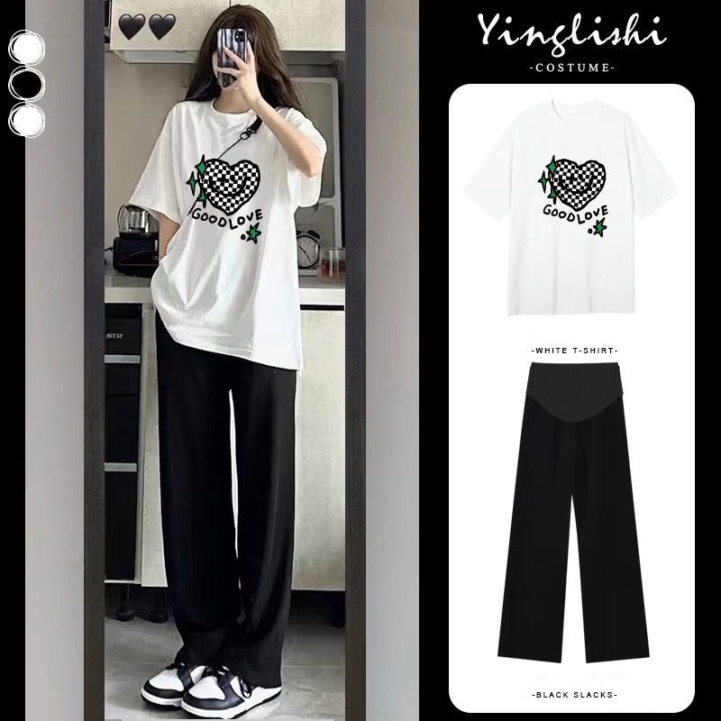 🍑✨ชุดคลุมท้อง ชุด 2ชิ้นสำหรับหญิงตั้งครรภ์ เสื้อ+กางเกงขากว้าง ผ้านุ่ม ใส่สบาย⭐️ชุดคลุมท้องแฟชั่น ชุดคนท้องน่ารัก