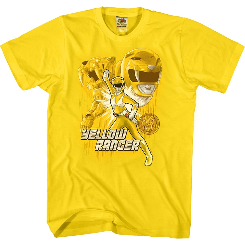 Yellow Ranger Mighty Morphin Power Rangers T-Shirt เสื้อยืดถูกๆ เสื้อยืดสไตล์เกาหลี