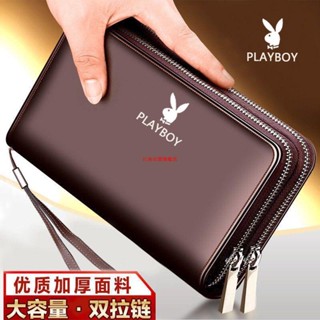 พร้อมส่ง ส่งฟรี Playboy กระเป๋าสตางค์ ใบยาว หนังนิ่ม ทรงคลัทช์ มีซิปสองชั้น ความจุเยอะ สําหรับผู้ชาย