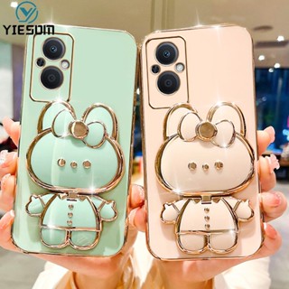 เคสโทรศัพท์มือถือ ลายกระต่ายน่ารัก พับได้ พร้อมกระจกแต่งหน้า แบบพกพา สําหรับ OPPO Reno 8T 8 8Z 7 7Z 4G 5G