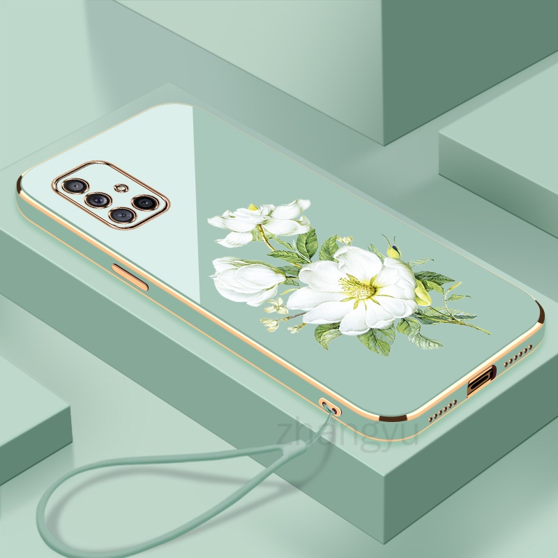 กรณีjasmine flowe Samsung A51 4G A71 4G A515F A715F M51 M52 M11 เคสโทรศัพท์บางเฉียบElectroplating Smoothเคสโทรศัพท์ที่มีขอบมุมขวาซิลิโคนกันกระแทกดอกไม้เคสโทรศัพท์