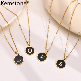 Kemstone สร้อยคอสเตนเลส จี้ตัวอักษร A-Z ทรงกลม เครื่องประดับ ของขวัญสําหรับผู้หญิง DIY