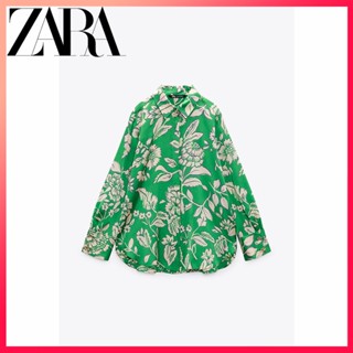 Zara ใหม่ เสื้อเชิ้ต ผ้าซาติน ผ้าไหม พิมพ์ลาย สําหรับผู้หญิง