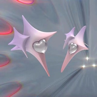 Original Three-dimensional Overlapping Stars Love Earrings Pink Purple Gradient Design Earrings Cool All-match Earrings for Women