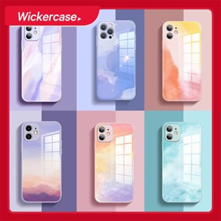 Wz | เคสโทรศัพท์มือถือ ซิลิโคน กระจกนิรภัย ปิดด้านหลัง ลายสีน้ํา แวววาว สําหรับ iPhone 14 14Pro 14 Pro Max 13 13Pro 13 Pro Max 12 11 Pro Max