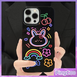 PingCoo - Candy Case For iPhone 14 13 12 11 Plus Pro Max XR TPU Soft Glossy Black Case Cute Colorful Rabbit Camera Protection Shockproof Back Cover