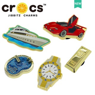 Jibbitz crocs charms อุปกรณ์เสริมนาฬิกาข้อมือ โลหะ สีทอง สไตล์สร้างสรรค์ DIY สําหรับเรือยอร์ช 2023