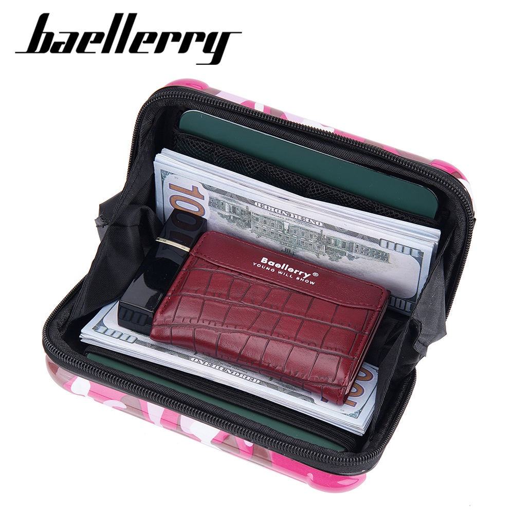 Baellerry ใหม่ กระเป๋าเครื่องสําอาง กระเป๋าสะพายไหล่ แบบแข็ง ลายพราง ขนาดเล็ก 7 นิ้ว สําหรับผู้หญิง 2023