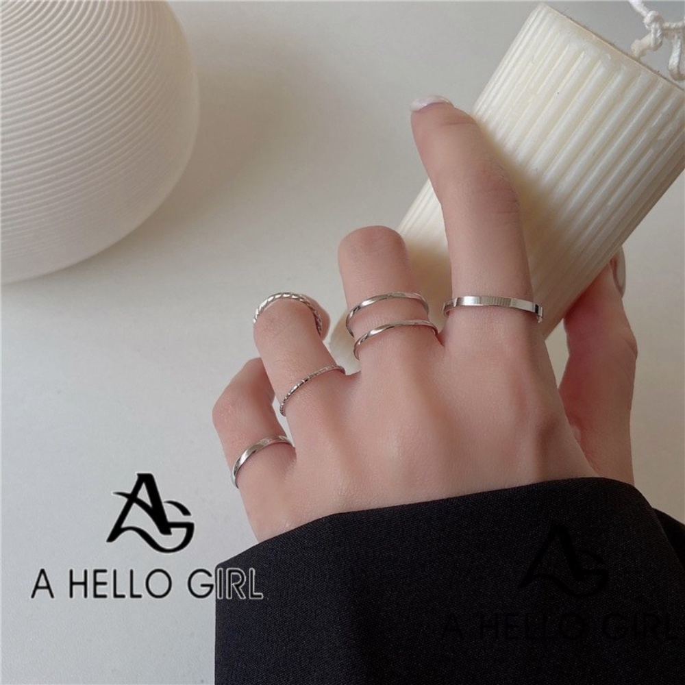 A HELLO GIRL ใหม่ แหวนแฟชั่น สไตล์เกาหลีใต้ เรียบง่าย เครื่องประดับ สําหรับเด็กผู้หญิง 5 ชิ้น ต่อชุด