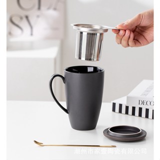 CarParts ถ้วยเซรามิกพร้อมฝาปิด ชุดแก้วกาแฟกรองสแตนเลส 304 สามารถพิมพ์โลโก้แก้วมัคได้