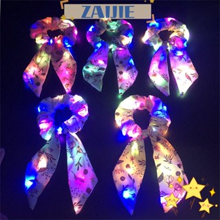 Zaijie24 ที่คาดผมหางม้า ผ้าพันคอ แบบเรืองแสง LED สีพื้น