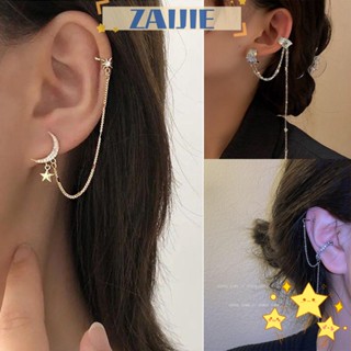 ZAIJIE Accessories Long Chain Drop Earrings Jewelry Gift Rhinestone  Earring Moon Star Clip Earrings Party Fashion Women Girls Tassel Earring Ear Clip