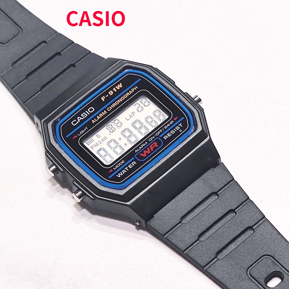 Casio F-91W นาฬิกาข้อมือดิจิทัล LED ทรงสี่เหลี่ยมผืนผ้า กันน้ํา เรืองแสง สําหรับผู้ชาย