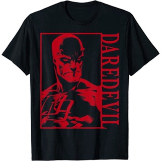 TOP CTเสื้อยืดสีดำ เสื้อยืดผู้ชาย ROUND คอลูกเรือเสื้อยืด พิมพ์ลายโปสเตอร์ Marvel Daredevil Dark Tonal-4XL