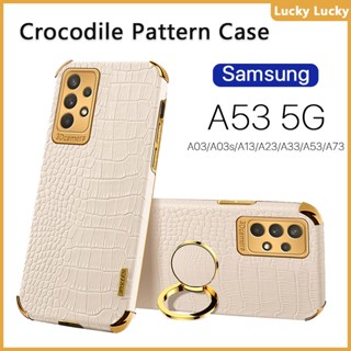 เคส Samsung A13 A23 A33 A53 A73 5G 4G A03 A03s นุ่ม ลายจระเข้ ที่วางแหวนนิ้ว ฝาครอบ PU กล้องปกป้องเต็มรูปแบบ ชุบทอง บาง ความรู้สึกที่ยอดเยี่ยม ป้องกันลายนิ้วมือ ซับในกระจายความร้อน