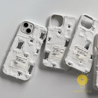 For เคสไอโฟน 14 Pro Max [Ripped Jeans Relax White Cream] เคส Phone Case For iPhone 14 Pro Max Plus 13 12 11 For เคสไอโฟน11 Ins Korean Style Retro Classic Couple Shockproof Protective TPU Cover Shell