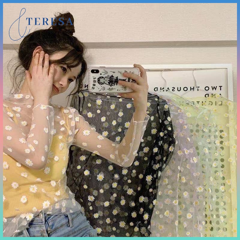 เสื้อเชิ้ตชีฟองลายดอกเดซี่เกาหลี