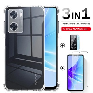 3in1 For Oppo A77s A77 A57s  A57e 4G Camera Lens Film + Screen Protector Tempered Glass + Soft Shockproof Cover