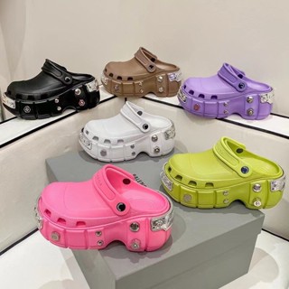 คุณภาพสูง balenciaga x crocs รองเท้าแตะส้นหนา 11 ซม. สไตล์พังก์ สําหรับผู้หญิง ETFZ