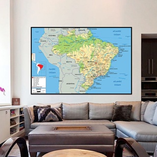 [IN Stock Store] แผนที่ภาษาอังกฤษ แผนที่บราซิล แผนที่ภูมิศาสตร์ ภาพวาดผ้าใบ ห้องนั่งเล่น ตกแต่งบ้าน อุปกรณ์การเรียนเด็ก