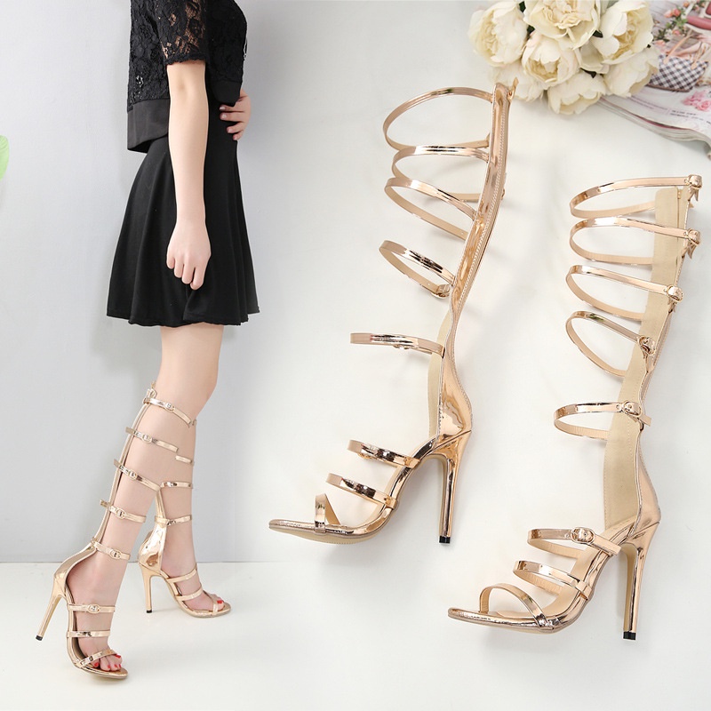 ladies shoes รองเท้าส้นสูงผู้หญิง openwork สายบางกริชส้นรองเท้าแตะ แฟชั่น