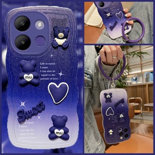 Amk เคสโทรศัพท์มือถือแบบใส ลายคลื่นสีฟ้าน่ารัก 3D พร้อมสายคล้องมือ สําหรับ Tecno Spark Go Infinix ZERO ULTRA Smart 7 Hot Note 30 30i 12 G96 10 pro 20 20s 5 6 PLUS 11S NFC 9 11 Play 5g 2023