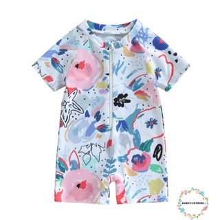 Babyclothes- เด็กทารก เด็กผู้หญิง เด็กผู้ชาย ผื่น ยาม ชุดว่ายน้ํา เพลย์สูท พิมพ์ลายสีน้ํา ซิป แขนสั้น ป้องกันแสงแดด ชุดว่ายน้ํา