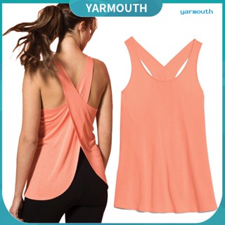 Yyr-- ผู้หญิง ไขว้หลัง แขนกุด ออกกําลังกาย กีฬา โยคะ เสื้อกล้าม Activewear