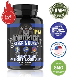 Monster Test Fat Burner PM Sleep Aid Diet Pills สูตรกลางคืน, แคปซูลลดน้ำหนักสำหรับผู้ชาย, ราก Valerian, Fat Burner