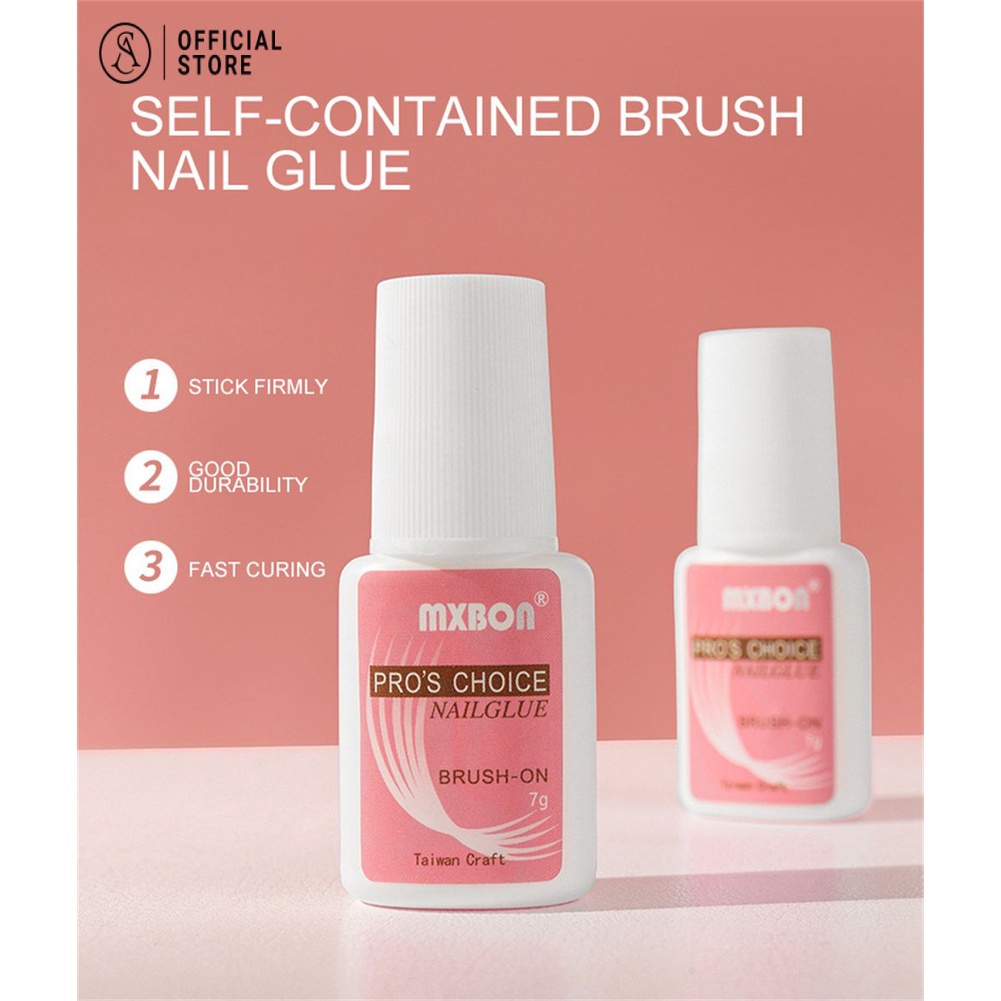 (( MXBON ฉลากชมพู แบบภู่กัน )) กาวติดเล็บ กาวต่อเล็บ กาวต่อเล็บปลอม MXBON 7g.