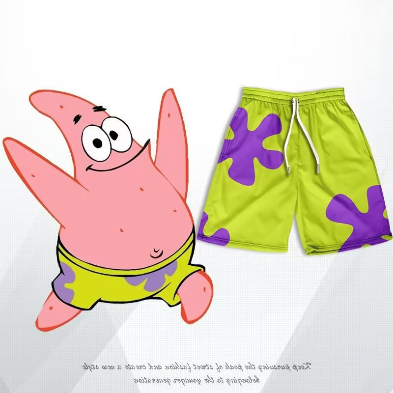 M-5XL Unisex Patrick Star และ SpongeBob กางเกงชายหาดฤดูร้อนน่ารักการ์ตูนดอกไม้ Quick-Drying ฮาวายตลกกางเกงขาสั้น Plus ขนาด - รูปที่ 6