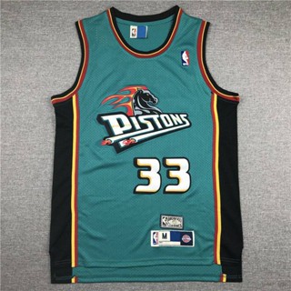 เสื้อกีฬาแขนกุด ลายทีม GP1 NBA Jersey Detroit Pistons No.33 Hill สไตล์เรโทร คลาสสิก พลัสไซซ์ PG1