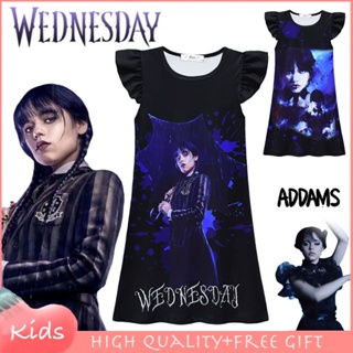 Wednesday Addams เสื้อยืดลําลอง แขนสั้น พิมพ์ลายตัวอักษร Palda น่ารัก สีฟ้า สีดํา สําหรับเด็กผู้หญิง