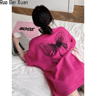 Ruo Bei Xuan เสื้อยืดแขนสั้นพิมพ์ลายลำลองผ้าฝ้ายผู้หญิงใหม่