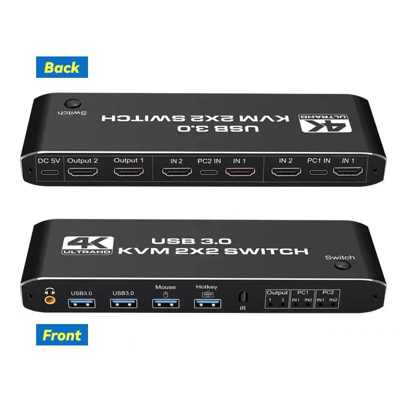 สวิตช์ HDMI KVM 2 IN 2 Out Dual Monitor รองรับจอแสดงผลขยาย 4K 60Hz HDMI 2.0 Switcher 2x2 KVM Switch HDMI สําหรับ 2 PC Share Monitor คีย์บอร์ด เมาส์วิดีโอ