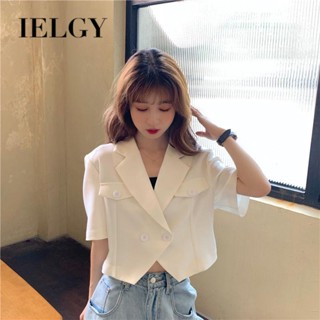 IELGY เสื้อแจ็กเก็ตสูท ทรงหลวม สีขาว สไตล์เกาหลี สําหรับผู้หญิง