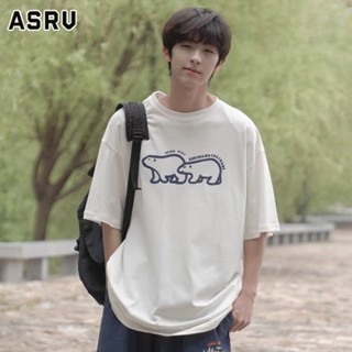 ASRV เสื้อยืด หมีขั้วโลกตัวอักษรญี่ปุ่นพิมพ์ชายและหญิงคู่สบายๆแนวโน้มแฟชั่นหลวมเสื้อยืดแขนสั้น